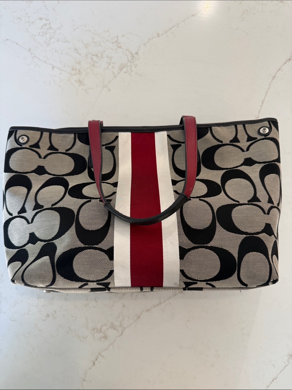 Coach Signature Striped Tote Bag.
